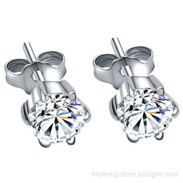 CZ Stud Earring with Silver-plated Copper